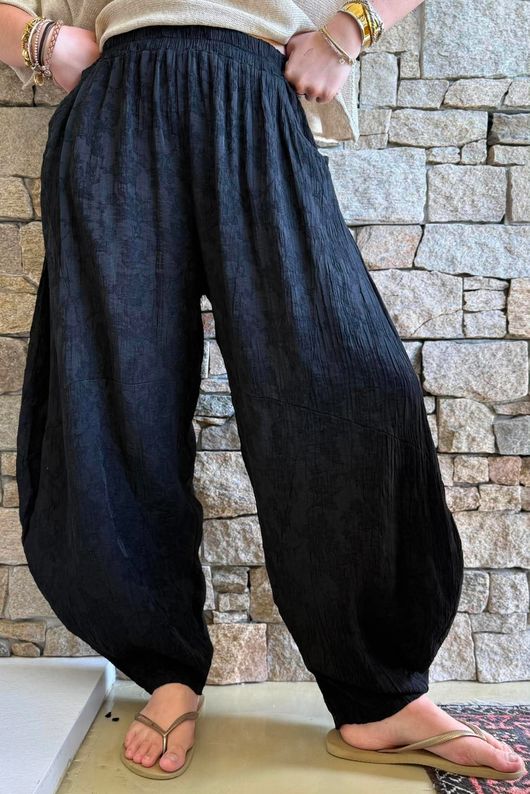 Lalli Damask Classic Tapered Barrel Leg Pant Black